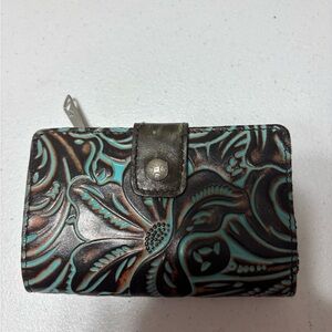 Patricia Nash Turquoise and Brown Embossed Wallet
